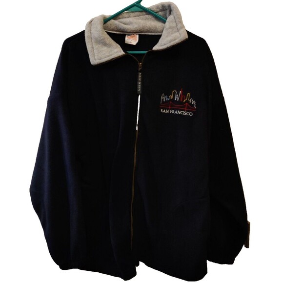 Vintage Men's Full Zip Made In USA Blue Flesse Embroidered San Franscio - Picture 2 of 11